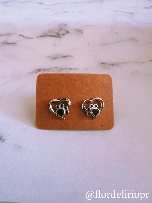 Heart black paw earrings