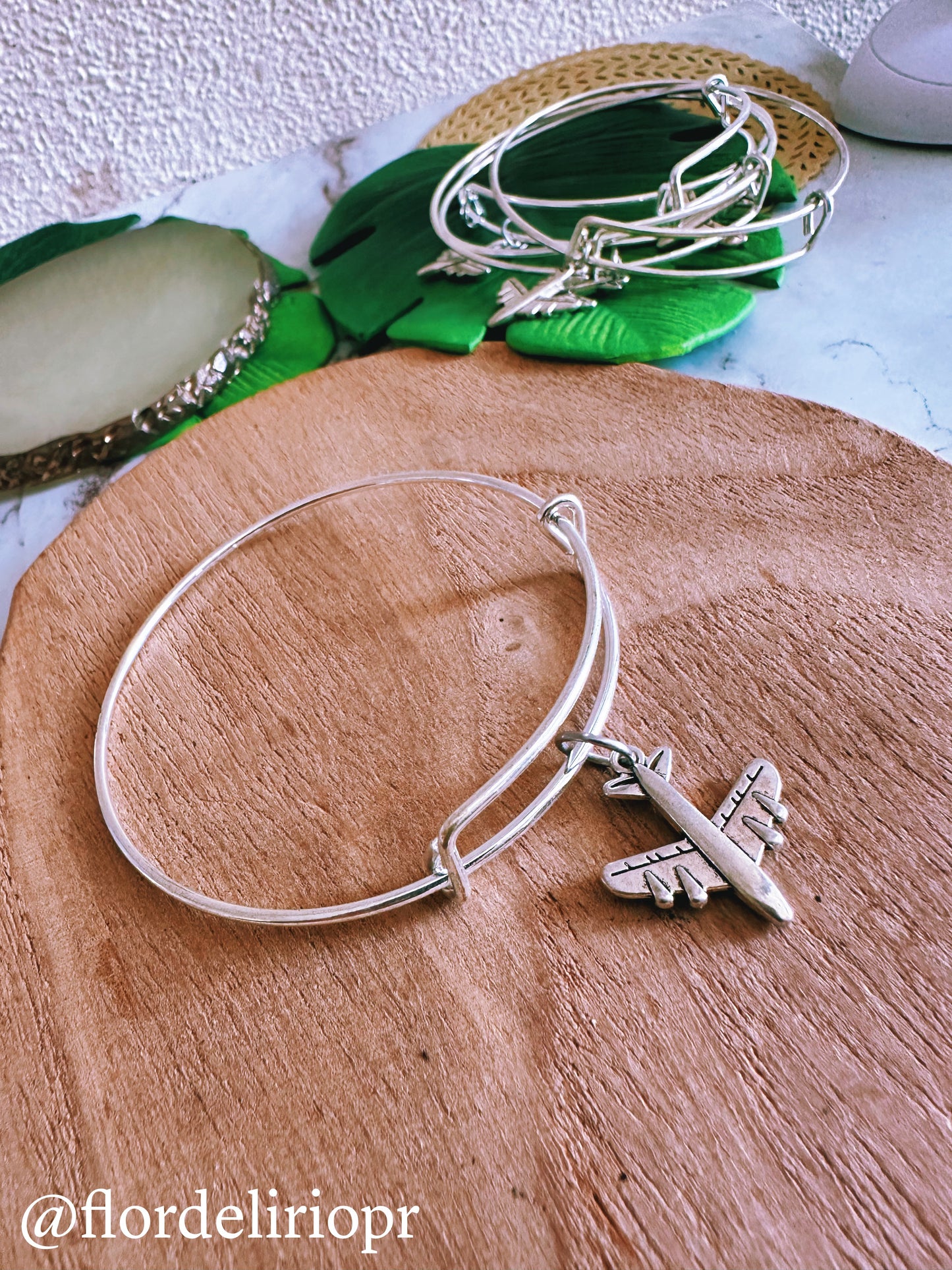 Airplane silver bangle