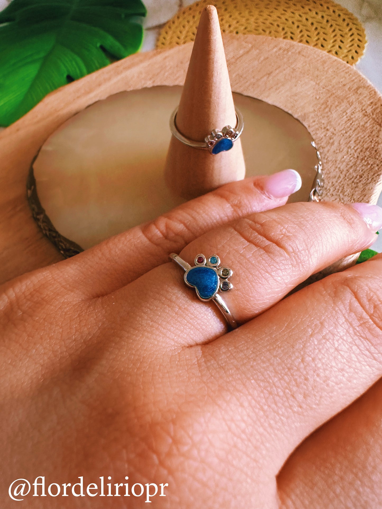 Blue paw sterling silver ring