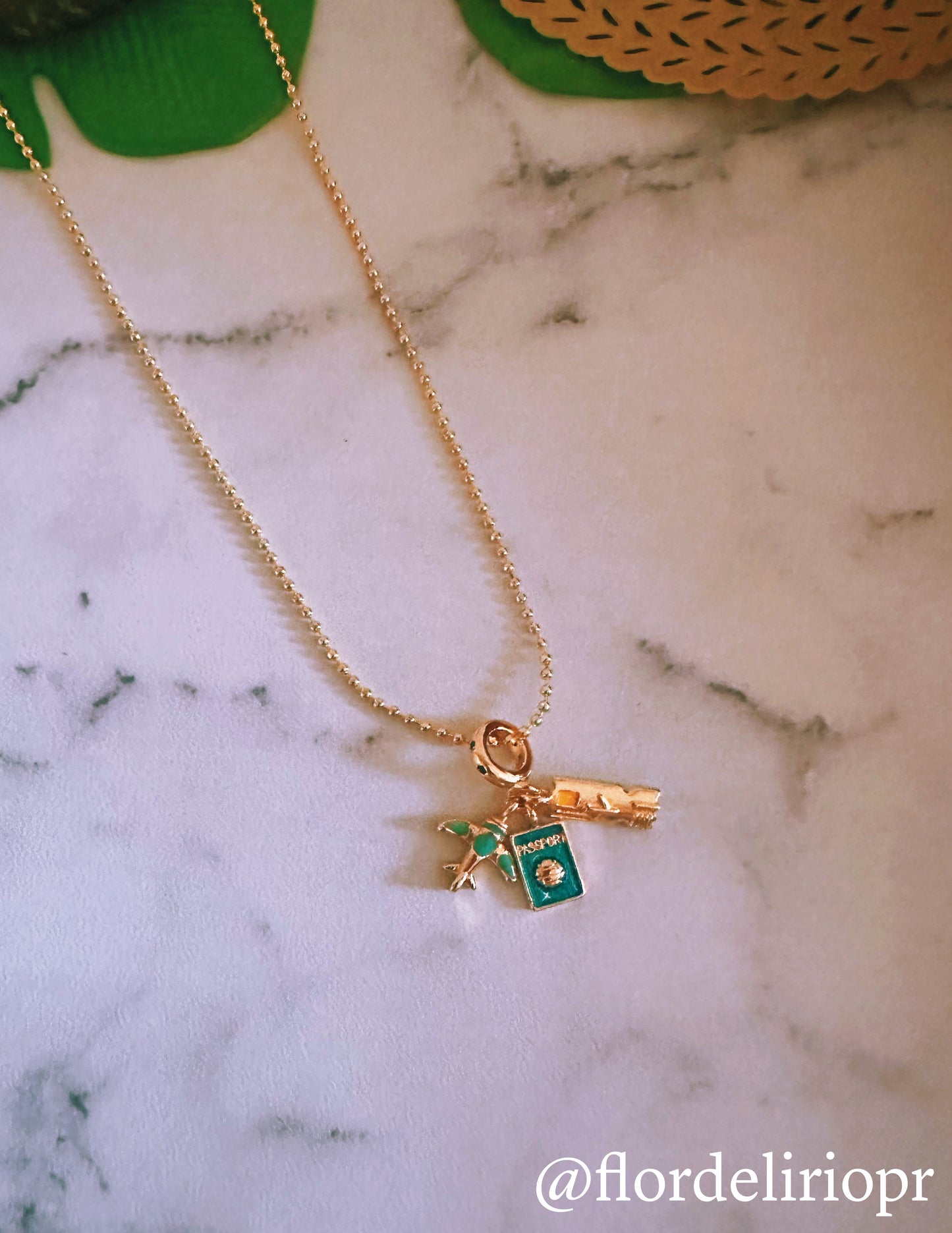 Turquoise plane and passport necklace