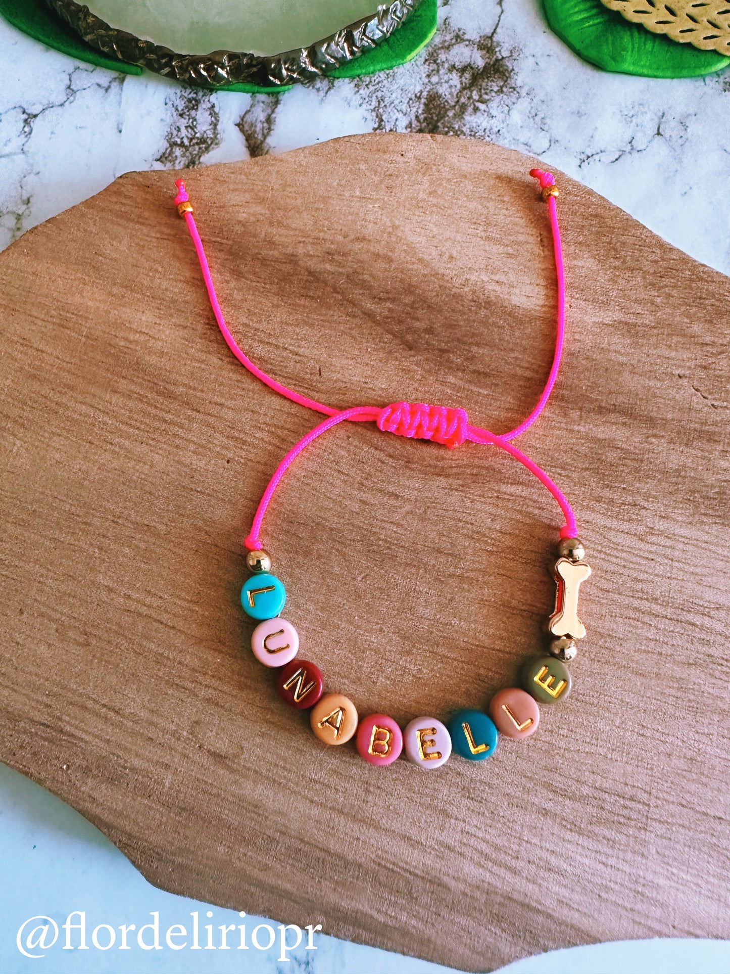 Dog bone pet name macrame bracelet