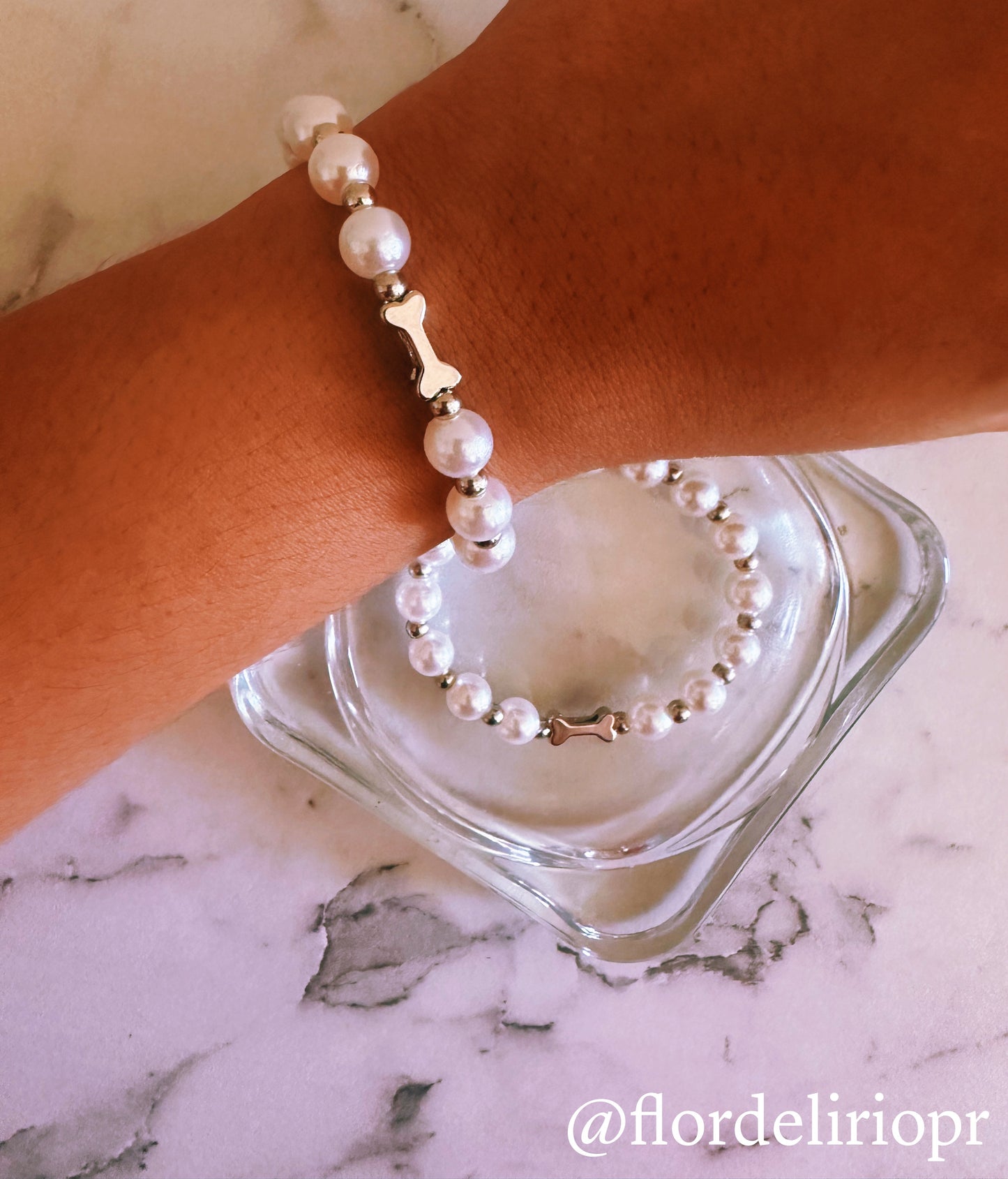 Dog bone and pearls bracelet