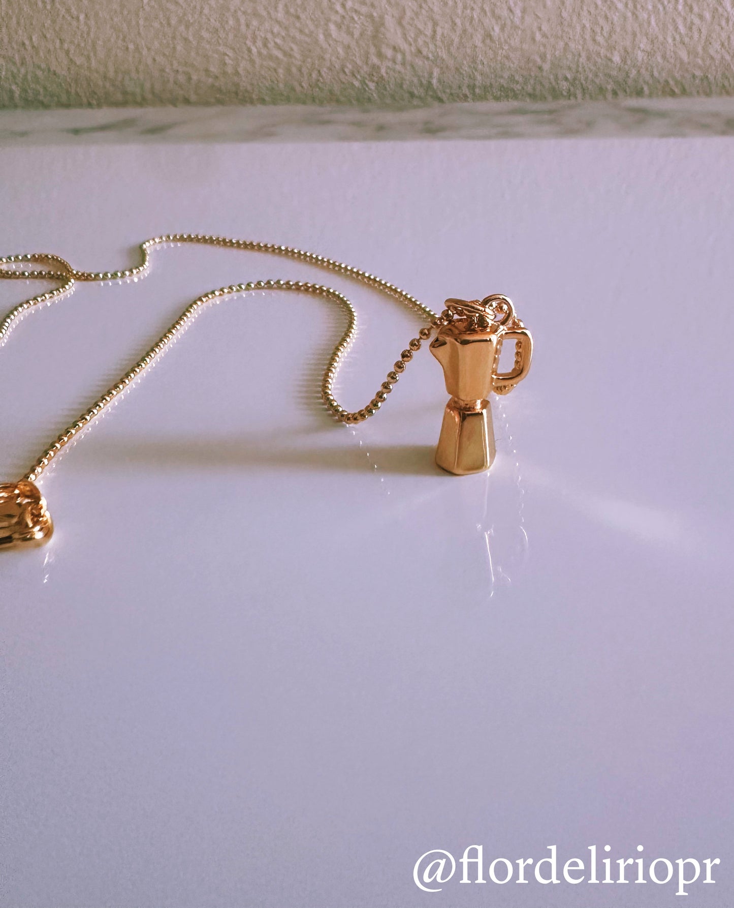 Gold greca coffee maker necklace