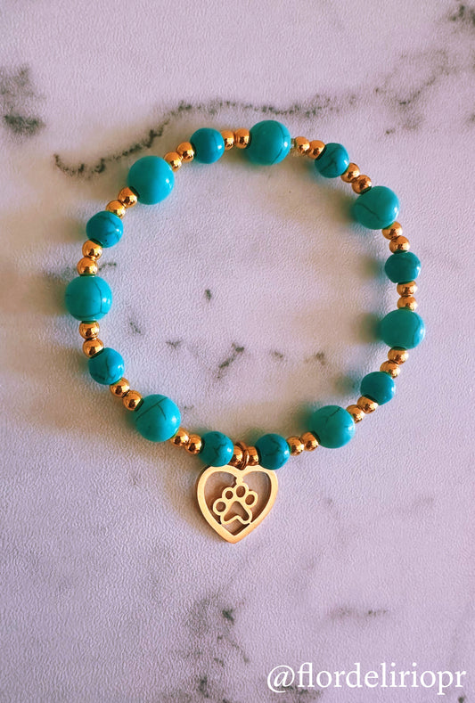 Turquoise stones gold heart in a paw bracelet