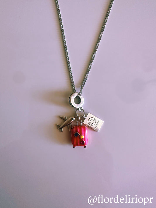 Pink baggage travel lover necklace