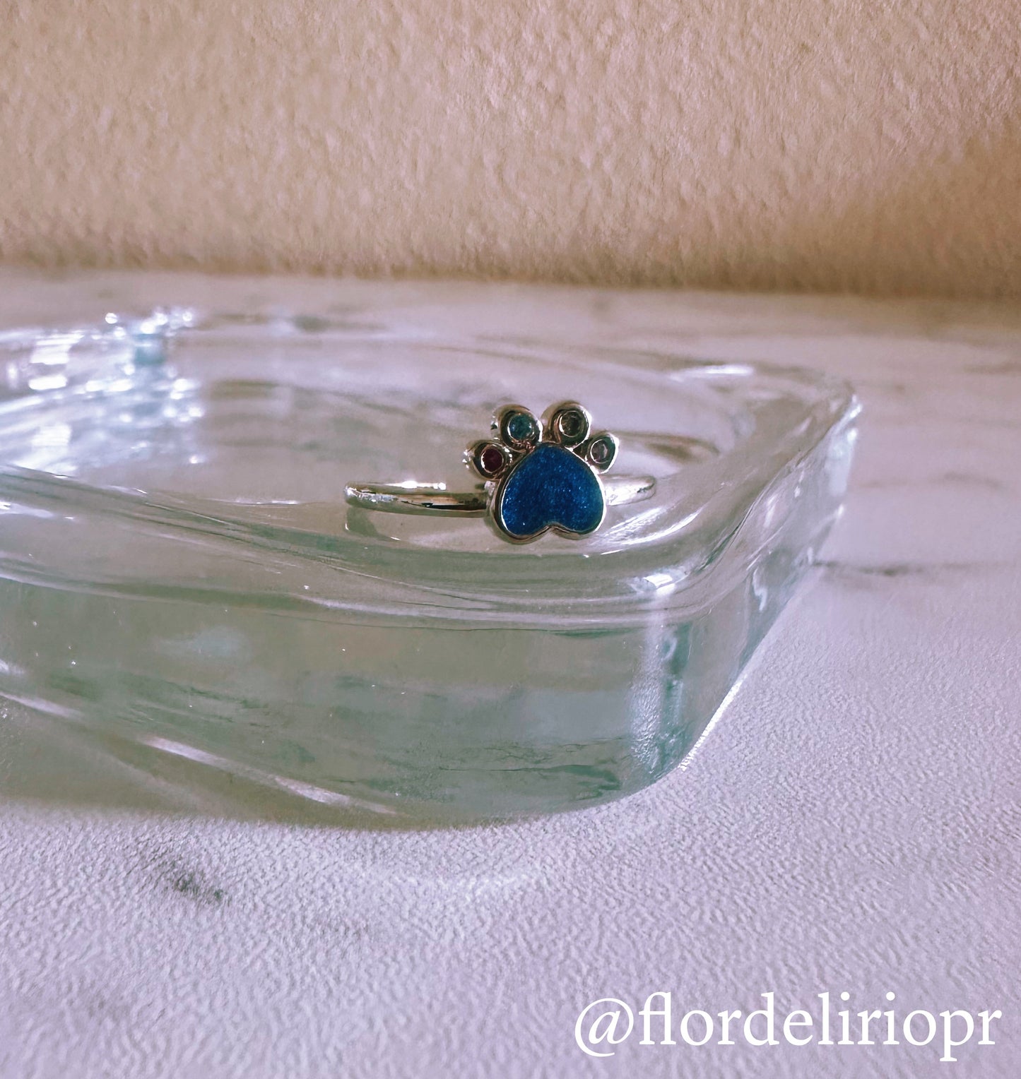 Blue paw sterling silver ring