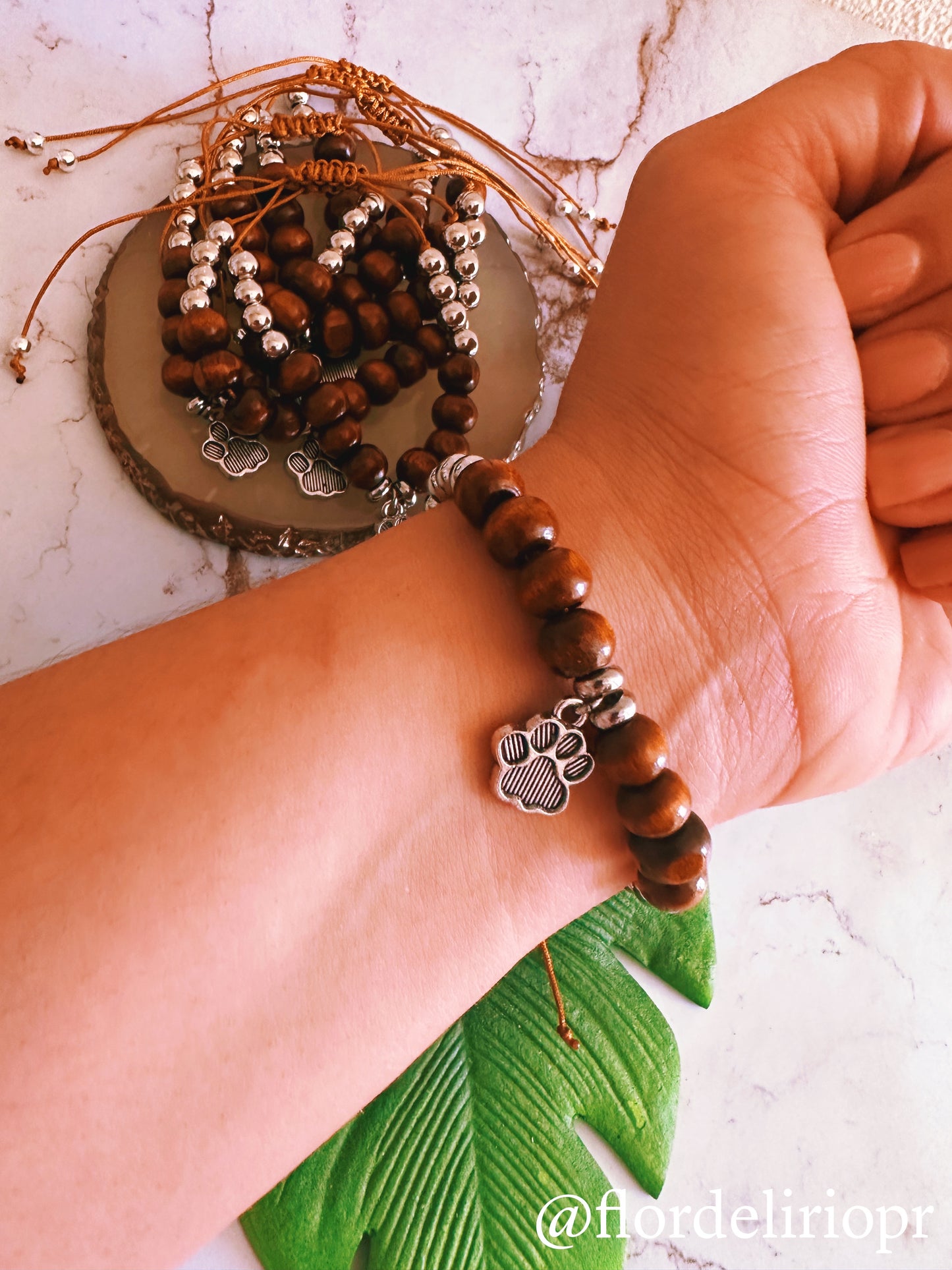 Wood and silver paw bracelet