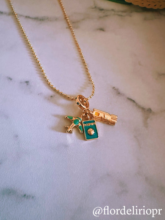 Turquoise plane and passport necklace