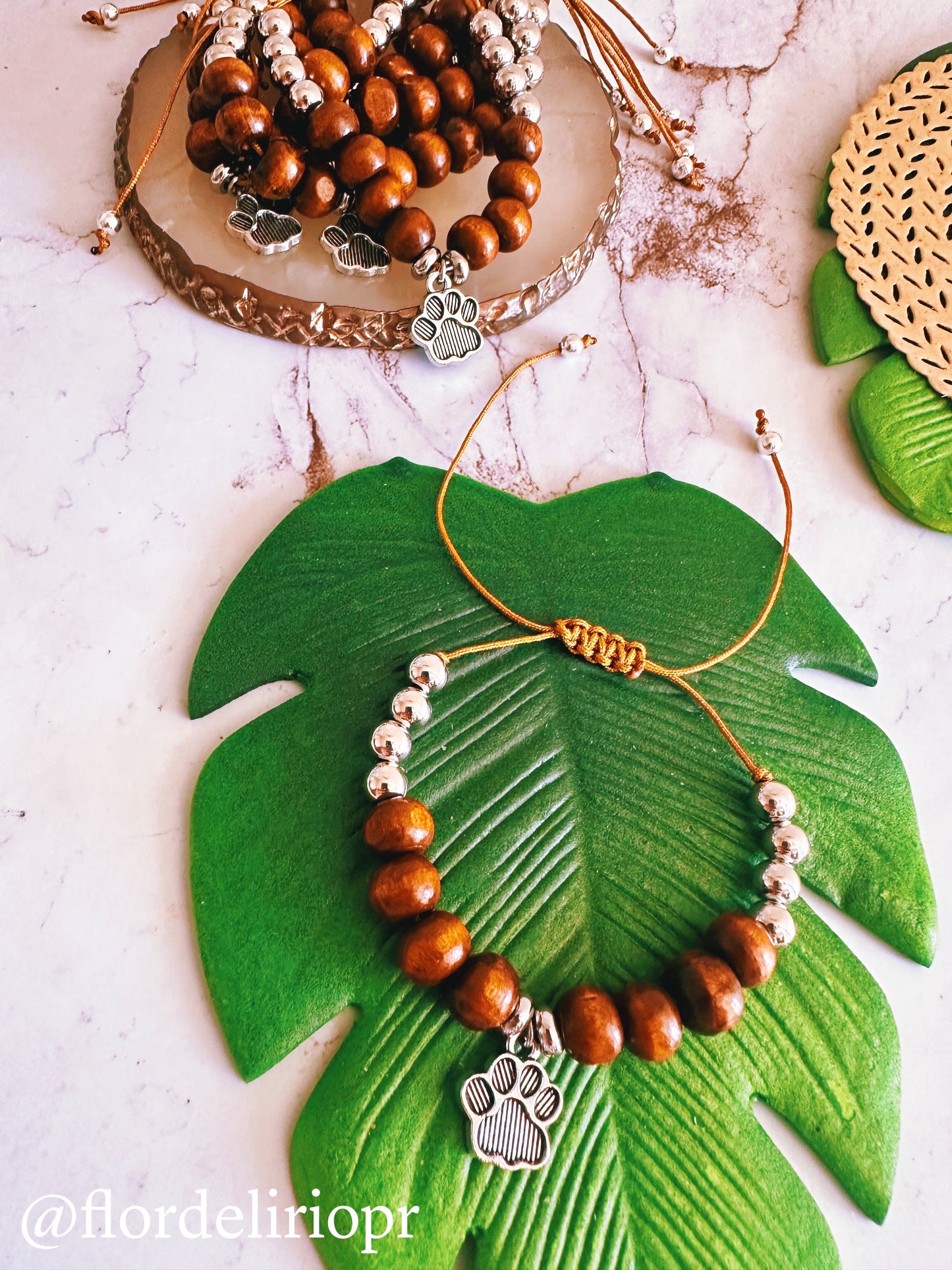 Wood and silver paw bracelet