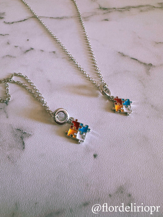 Autism awareness puzzle necklace