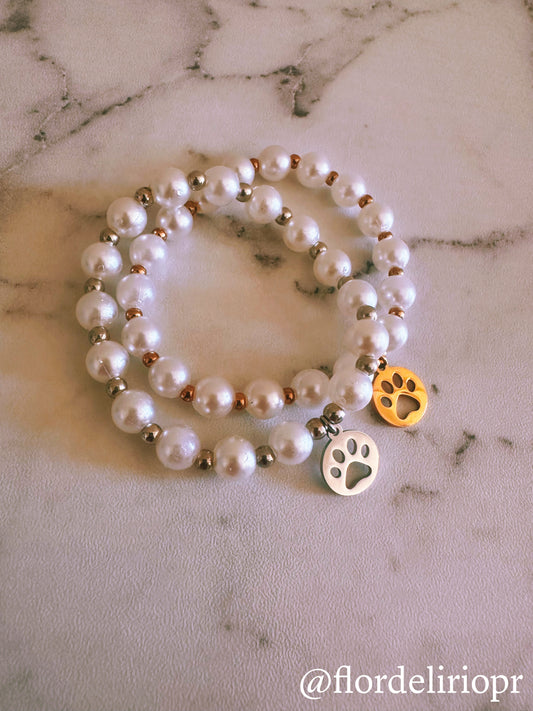 Pearls and paw bracelets