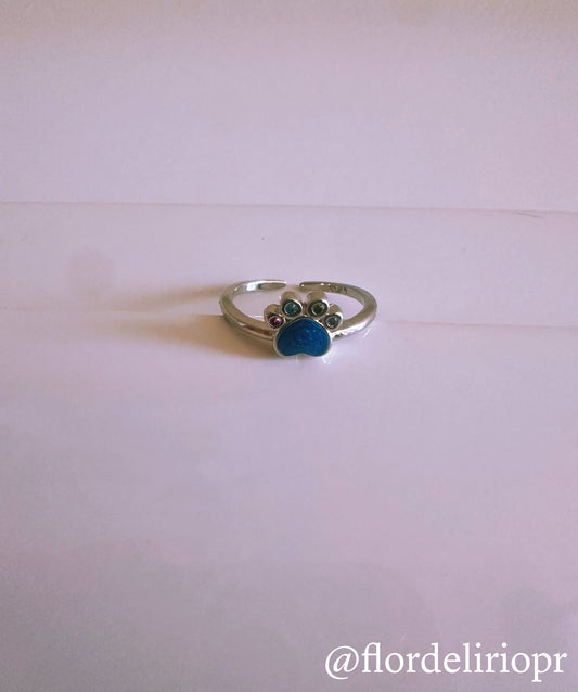 Blue paw sterling silver ring